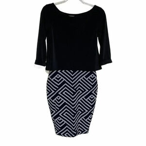 Leota S black/white‎ abstract print fitted dress